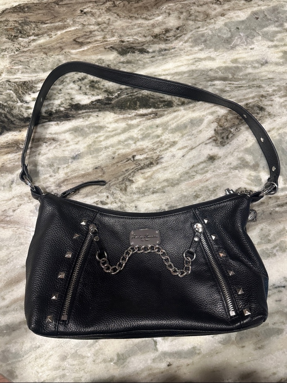 Harley Davidson Leather Shoulder Bag with Chain Accent